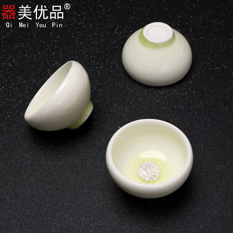 Implement the optimal craft character of inlay silver kung fu tea set white porcelain tea sample tea cup single glass ceramic cups of household