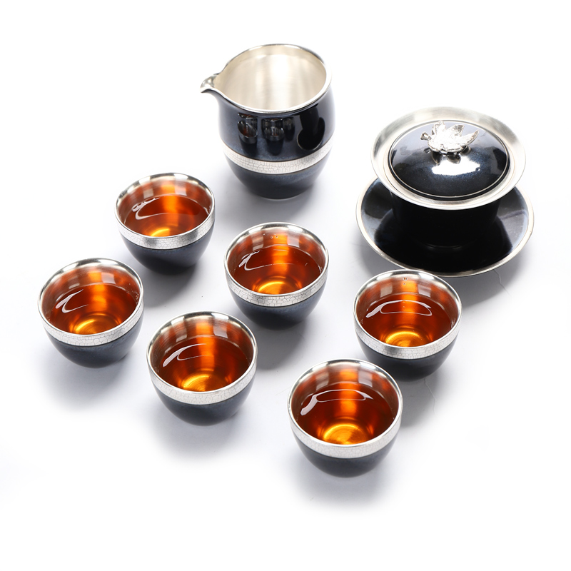 Beauty apparatus has excellent tea tasted silver gilding single cup sample tea cup hand with silver cups fission suit, black jade porcelain tea set