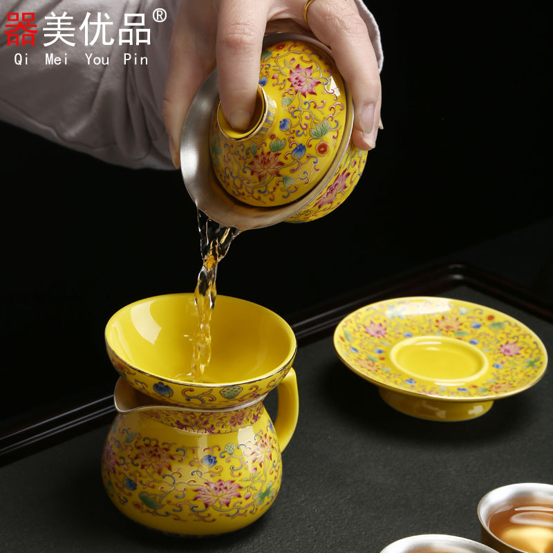 Implement the optimal product tasted silver gilding kung fu tea sets jingdezhen porcelain enamel tureen household contracted a whole set of cups