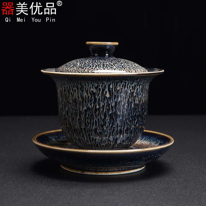 Jingdezhen is the best tea with high temperature fire color ceramic kung fu tea set up built lamp tureen three bowls