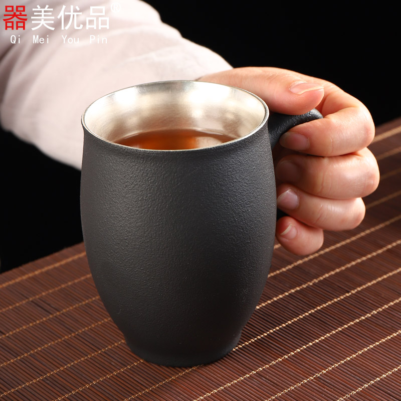 Implement the best tea 999 sterling silver cup creative large - capacity glass ceramic cup contracted with GaiLiu silver