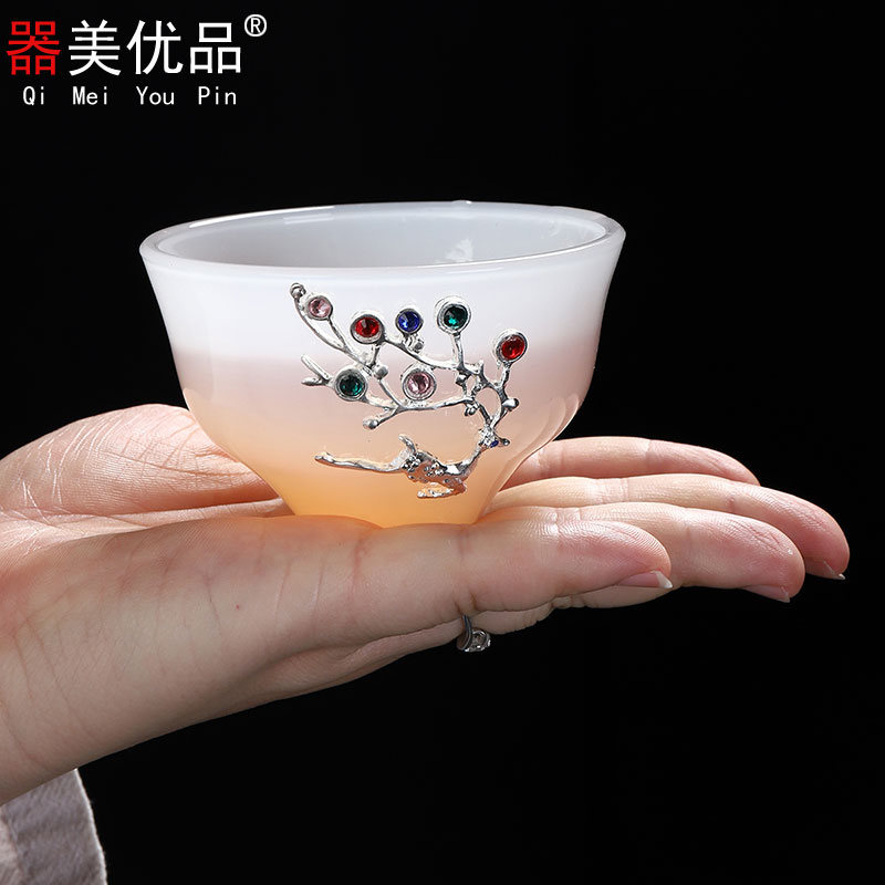 Implement the optimal product coloured glaze teacup with silver longfeng fat jade porcelain cup masters cup sample tea cup kung fu tea cup