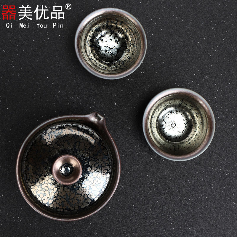 Beauty is superior ceramic cup to crack a pot of secondary cup of oil droplets travel kung fu tea set suit portable contracted household