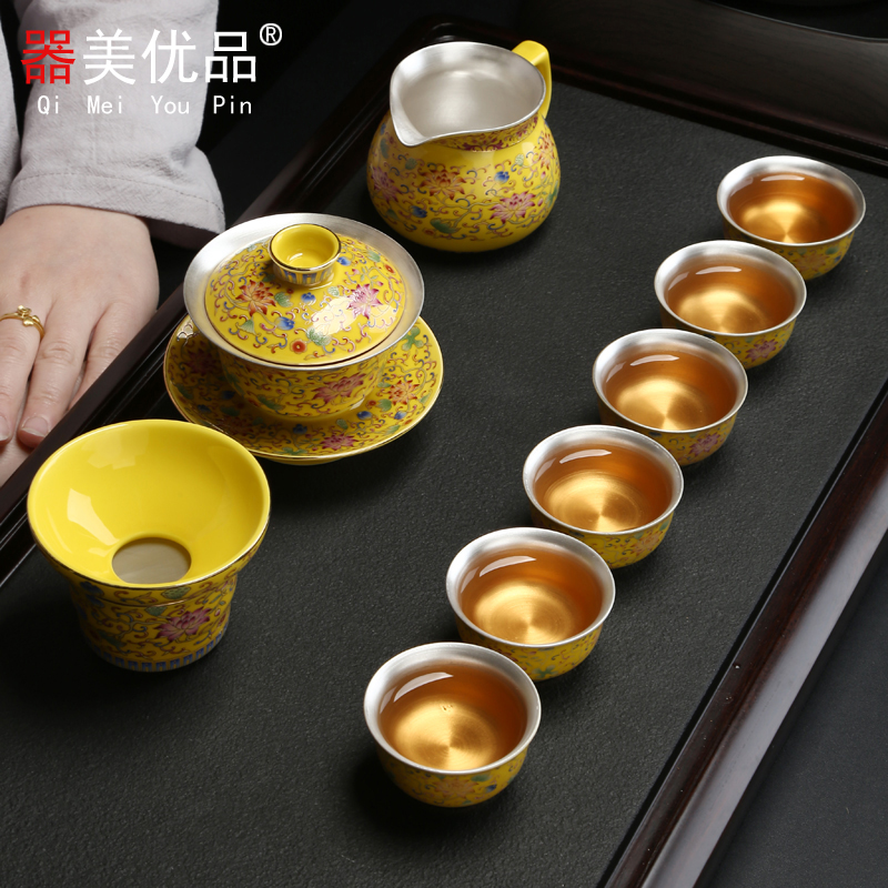 Implement the optimal product silver 999 silver tea set ceramic coppering. As kung fu tea tea bowl cups household