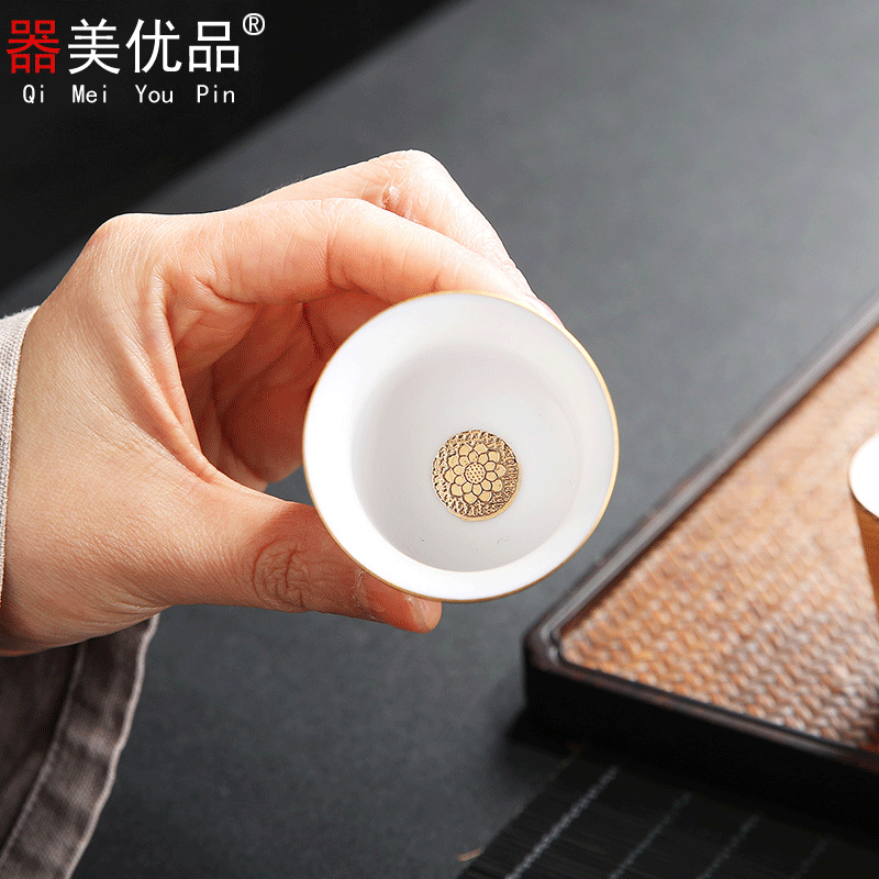 Implement the superior ceramic informs the heap gold sample tea cup master cup small bowl cup gold suet jade porcelain kung fu tea set