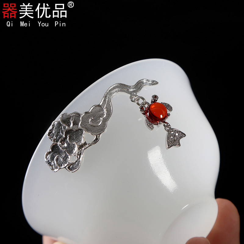 Implement the superior jade porcelain kung fu suit jade colored glaze porcelain cups large sample tea cup silver cup meditation cup