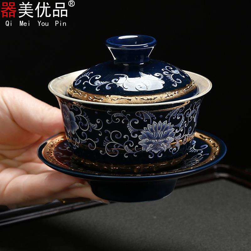 Implement the optimal product was 999 sterling silver, jingdezhen kung fu steak tasted silver gilding three bowl hand paint tureen