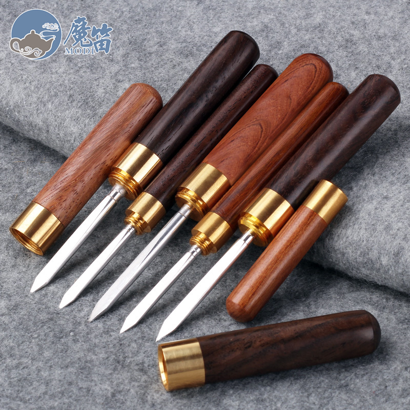 The flute tea knife pure manual ChaZhen ebony wood pattern Damascus steel knife tea tea accessories with zero