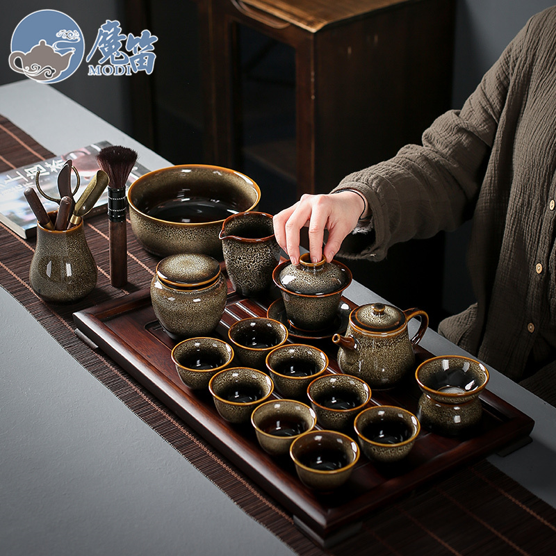 Flute TuHao built one variable household kung fu tea cup set jinzhan lid to use office with tea