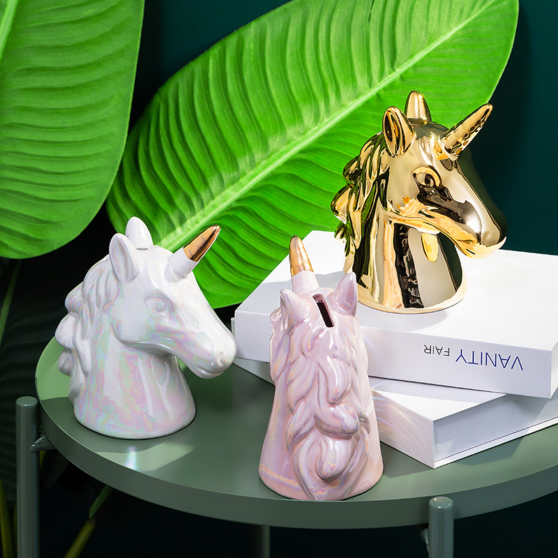 The Nordic ceramic animal iridescence unicorn piggy bank girls birthday present study of piggy bank small place decoration