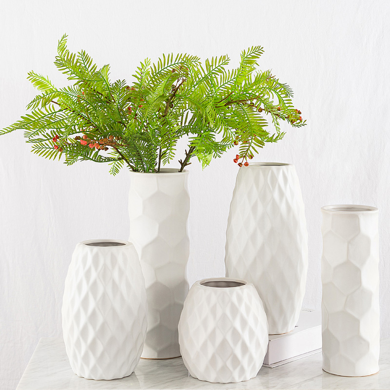 Contracted and I diamond mesh ceramic vase hydroponic Nordic dried flower arranging flowers floral furnishing articles table decoration flowers