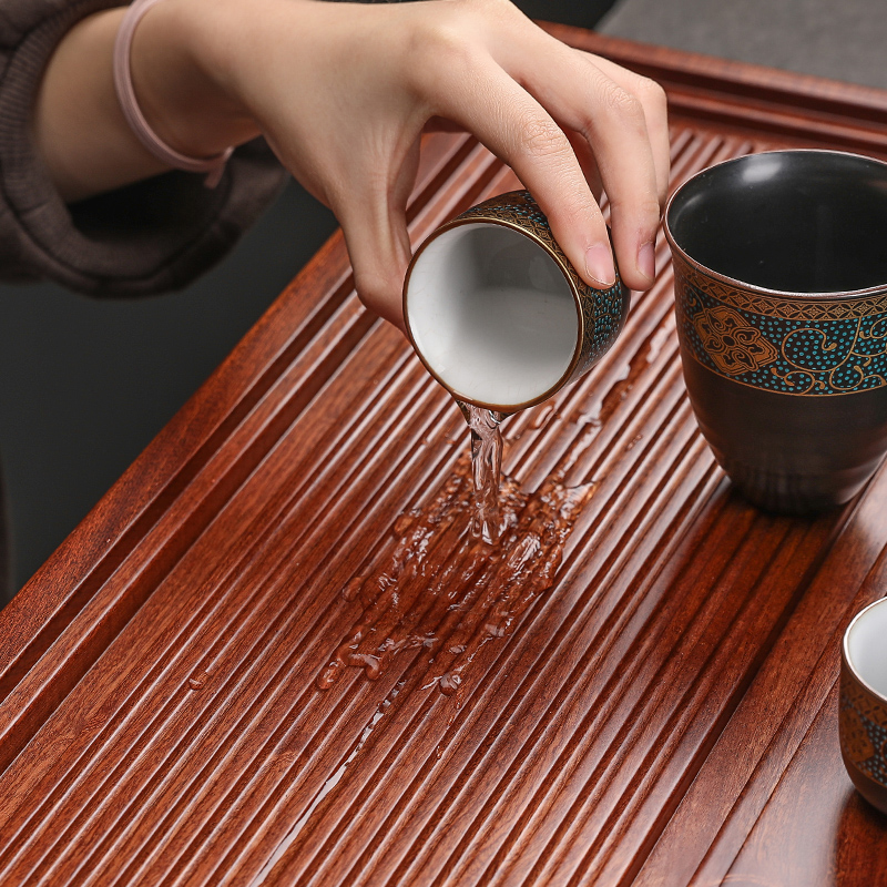 By Congo hua limu tea tray type large annatto contracted household solid wood tea table drainage bakelite tray