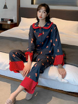 Pajamas women spring and autumn cotton long sleeves can be worn outside autumn and winter ladies students cute cotton autumn home clothes set