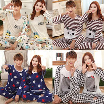 Lovers Sleeping clothes Han version Spring and autumn season Long sleeves Men and women Cartoon Cute Summer Thin pure cotton Big code Home Residence Suit Suit