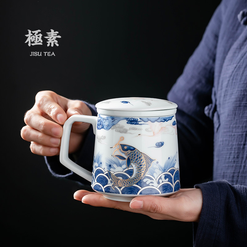 Dragon fish pole element | tea cup of ceramic tea cup tea tea separator office with cover filter cup