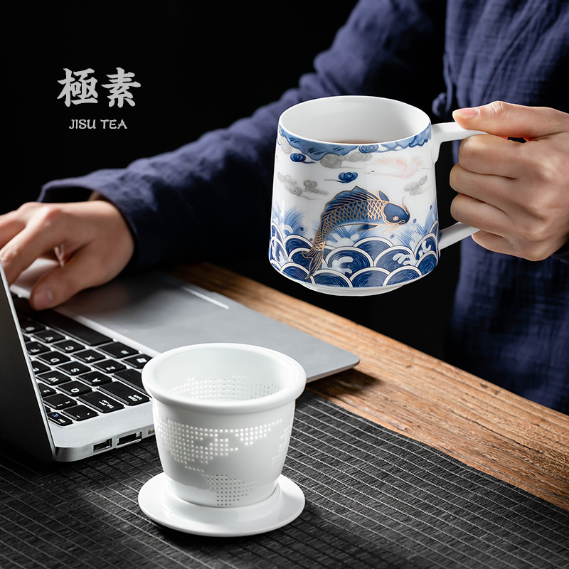 Dragon fish pole element | tea cup of ceramic tea cup tea tea separator office with cover filter cup