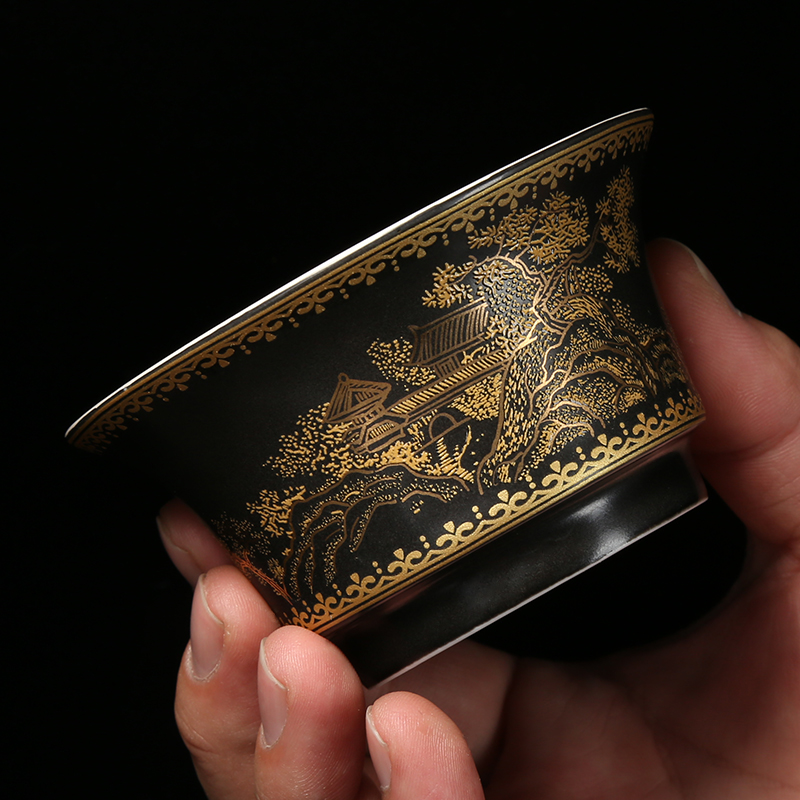 Jingdezhen colored enamel tea tasted silver tureen silver gilding 999 kung fu tea cup three bowl is pure manual hand grasp pot