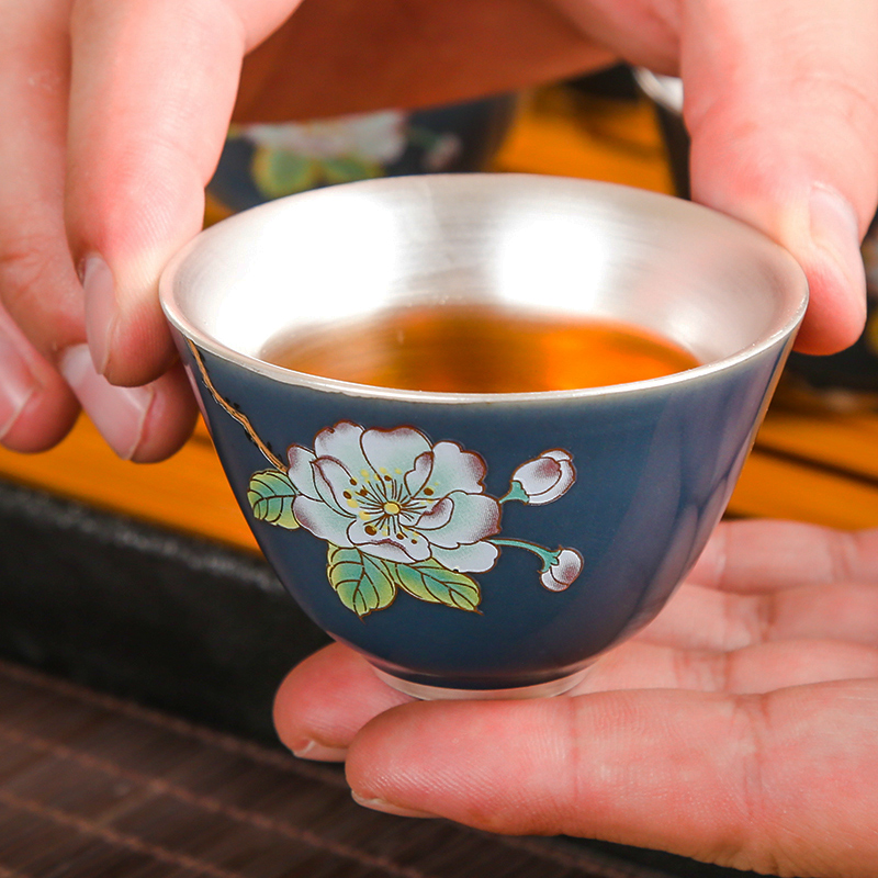 Creative silver crack cup a ceramic pot 2 two kung fu tea set a complete set of simple office travel tea set portable