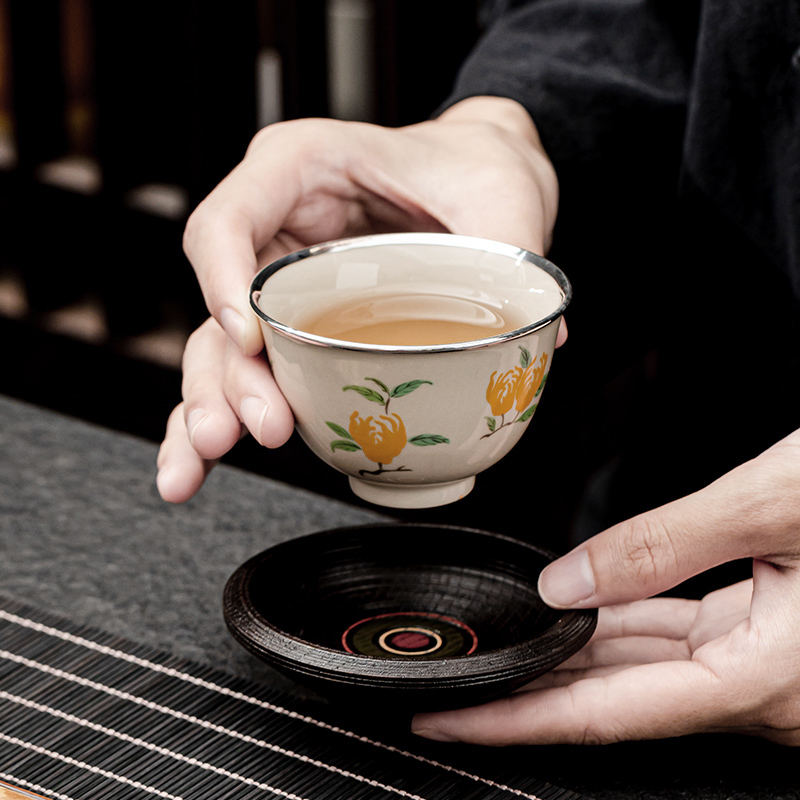 Ceramic plant ash hand - made silvering cup 999 sterling silver, kung fu tea master cup single CPU personal tea cups