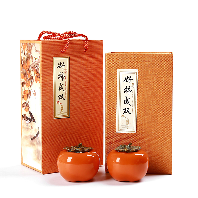 Persimmon Persimmon ruyi caddy fixings creative ceramic seal pot small black tea, green tea pu 'er tea packaging gift boxes