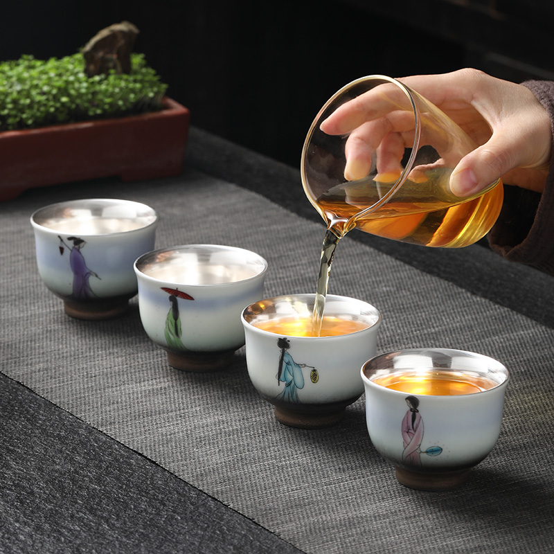 Four big beautiful women sample tea cup set ceramic coppering. As silver tea cup, master cup single CPU female male special tea cups
