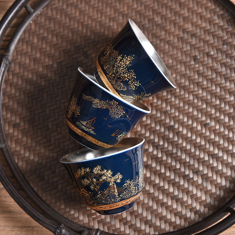 Jingdezhen tea set porcelain enamel silver cup 999 pure silver, manual kongfu master cup sample tea cup
