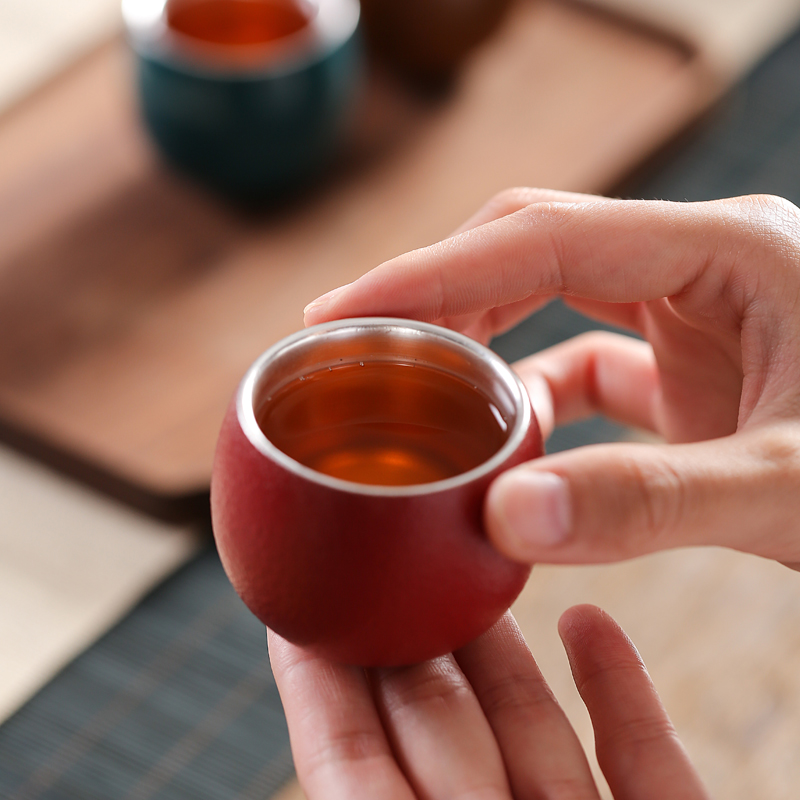 Silver cup 999 sterling Silver checking ceramic coppering. As kung fu tea set sample tea cup Silver cup single CPU meditation cup small tea cups
