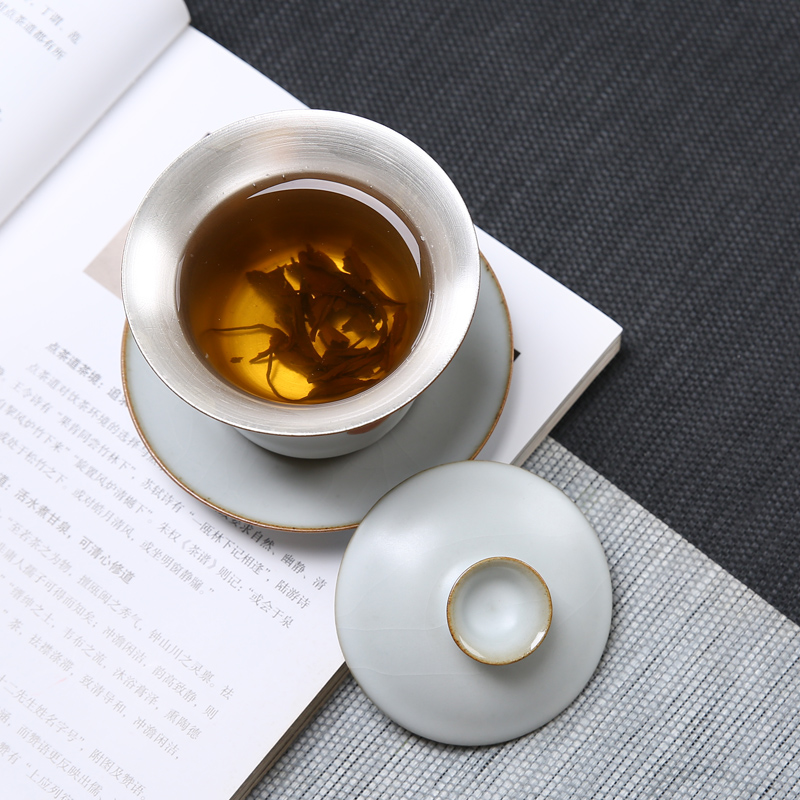 Jingdezhen your up ceramic coppering. As silver tea set 999 sterling silver suit household Japanese kung fu tea cup silver bowl