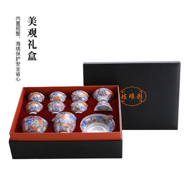 Jingdezhen colored enamel coppering. As silver tea set 999 sterling silver suit household ceramic kung fu manual tureen three cups