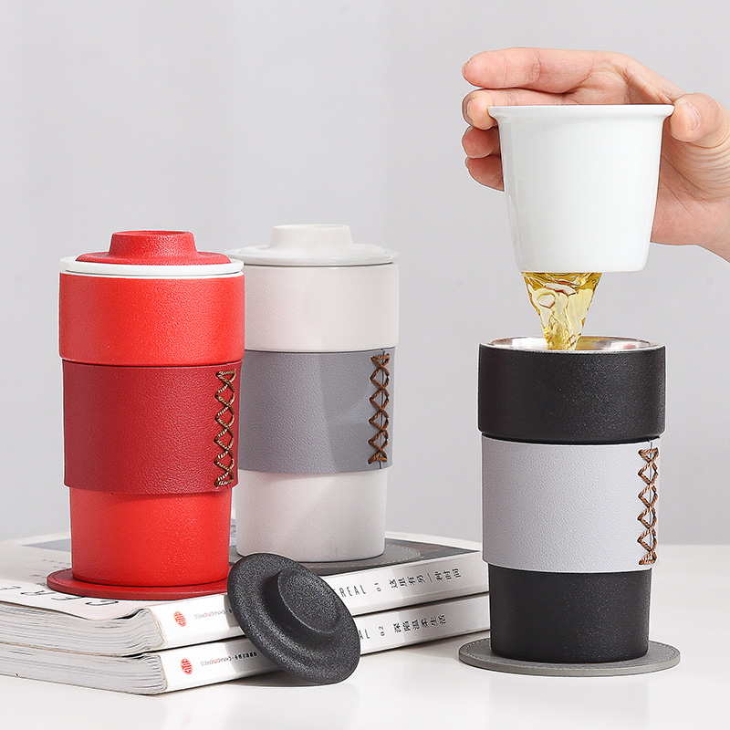 Contracted ceramic cup with a cup of portable anti silver pressed tea cups with cover glass office filter cup