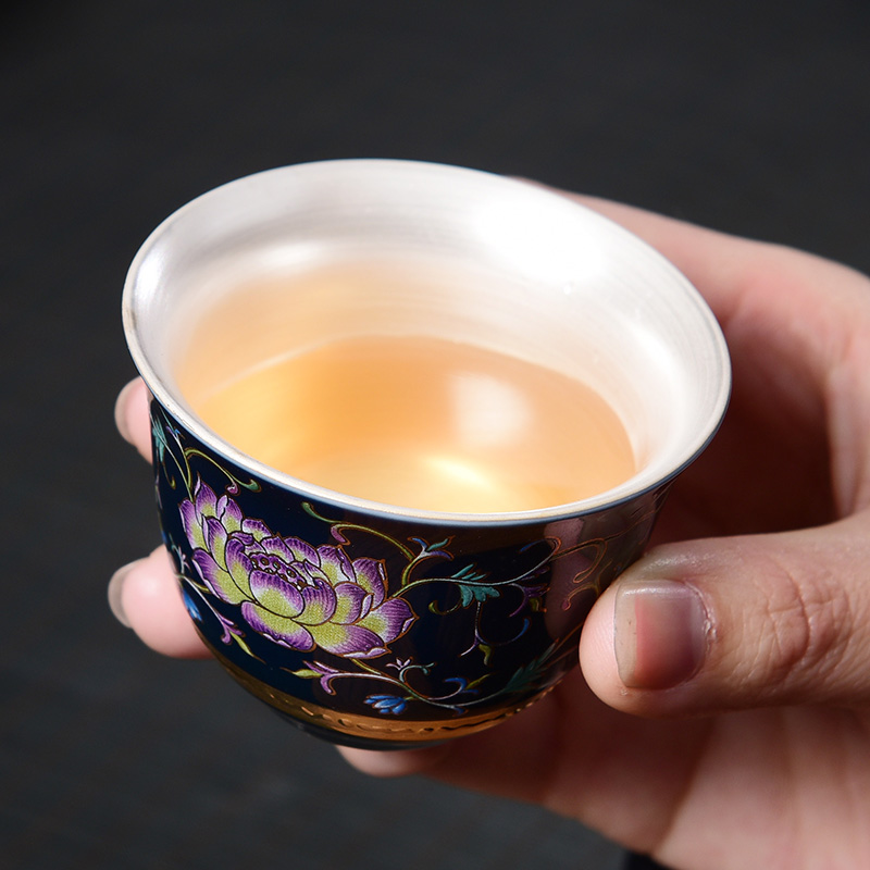 Jingdezhen tasted silver tea set silver gilding household kung fu tea tea pot lid bowl of a complete set of office gift boxes