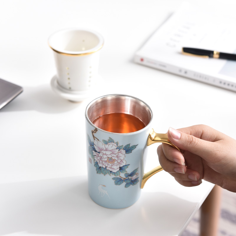 Cups with cover creative ceramic coppering. As silver cup 999 sterling silver cup tea Cups with cover glass office separation