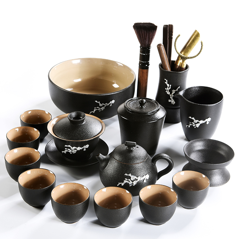 Japanese kung fu tea set of black suit household ceramics contracted tea tea cup lid to use the whole office