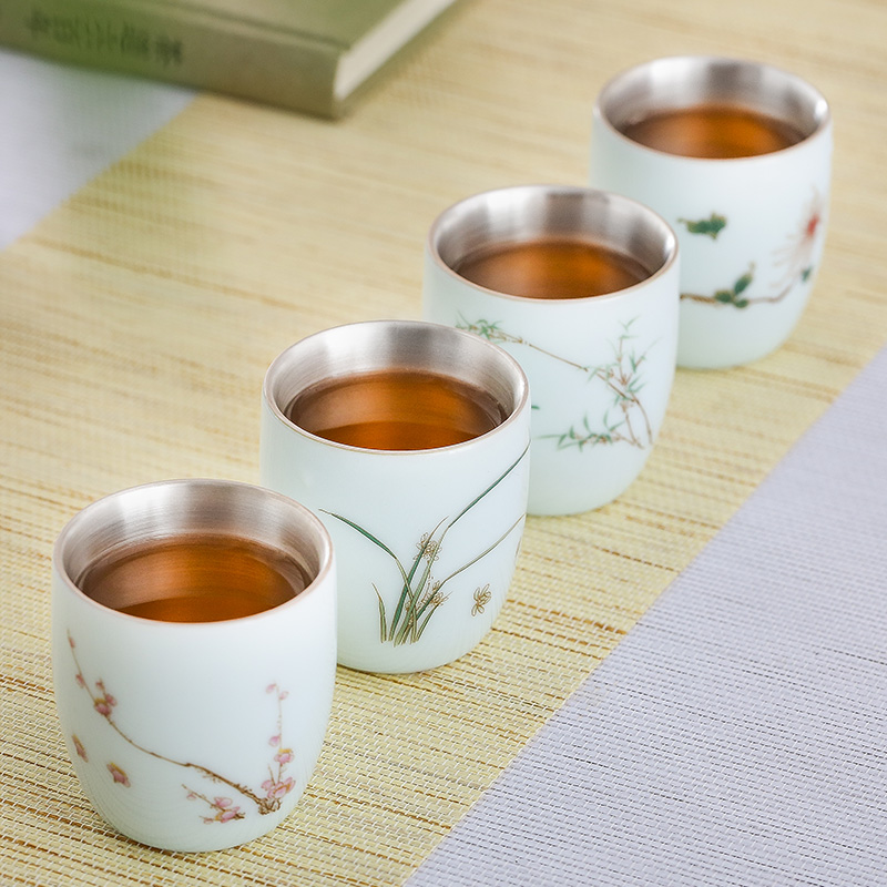 Celadon ceramic cups silver cup silver 999 authentic kung fu tea set creative manual coppering. As silver tea tea cup