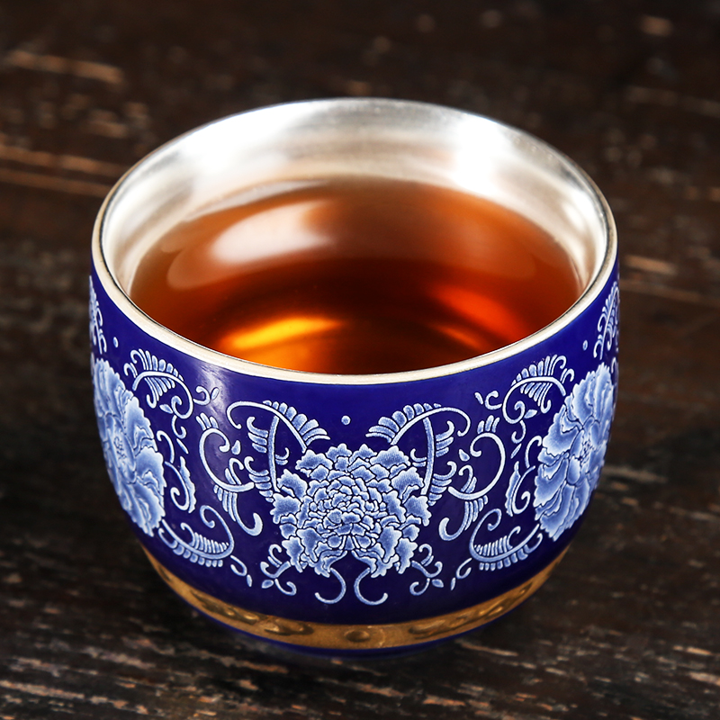 Jingdezhen ceramic silver cup silver 999 authentic kung fu tea tasted silver gilding master cup sample tea cup single cup home
