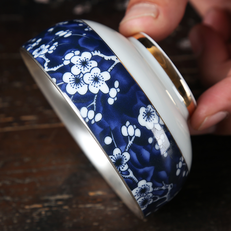 Jingdezhen blue and white porcelain tea set silver cup 999 sterling silver cup kung fu tea bowls enamel - lined coppering. As silver master CPU