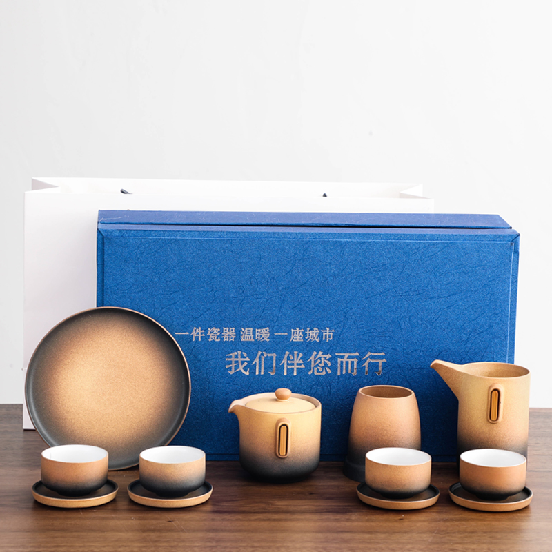 Bo yiu-chee Japanese coarse pottery kung fu tea set suit household contracted teapot teacup gift of a complete set of tea set gift boxes