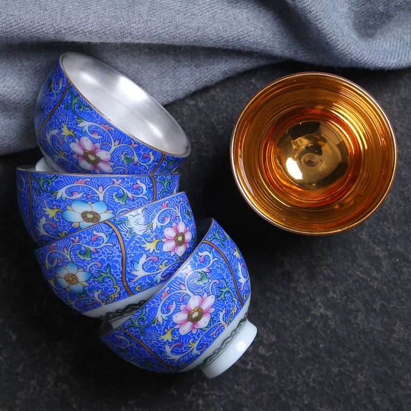 Pick flowers coppering. As silver cup for cup 999 masters cup ceramic kung fu tea set a single cup of tea light sample tea cup blue and white porcelain