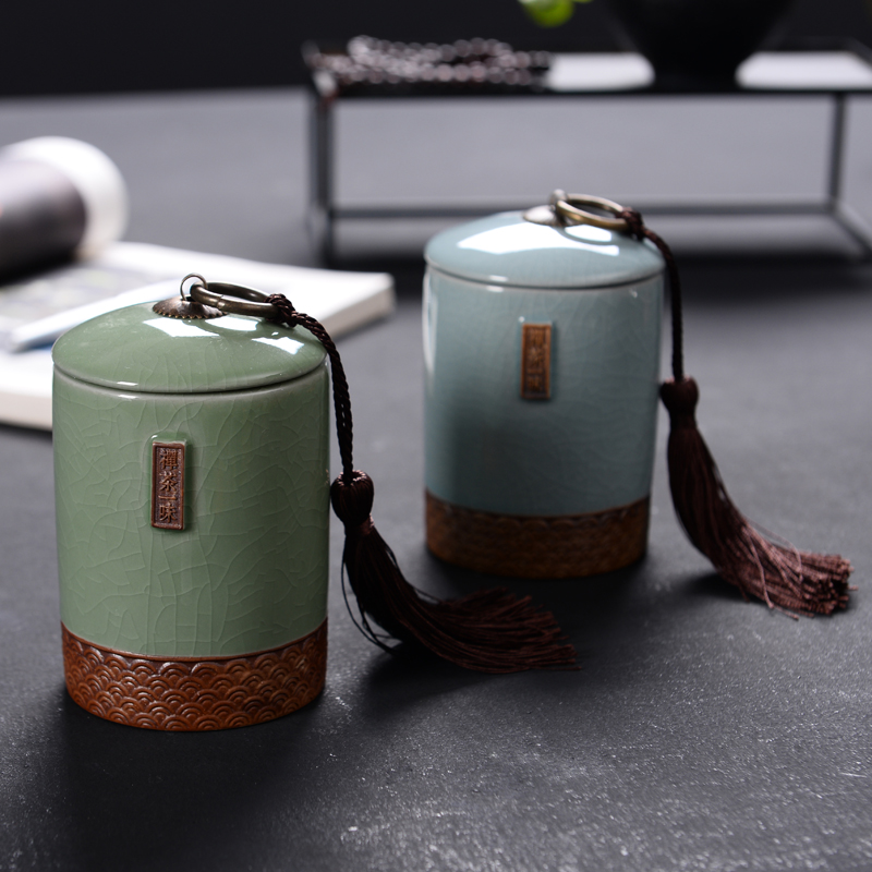 Elder brother up caddy fixings household ceramic POTS trumpet pu 'er travel tea caddy fixings portable mini storage sealed as cans