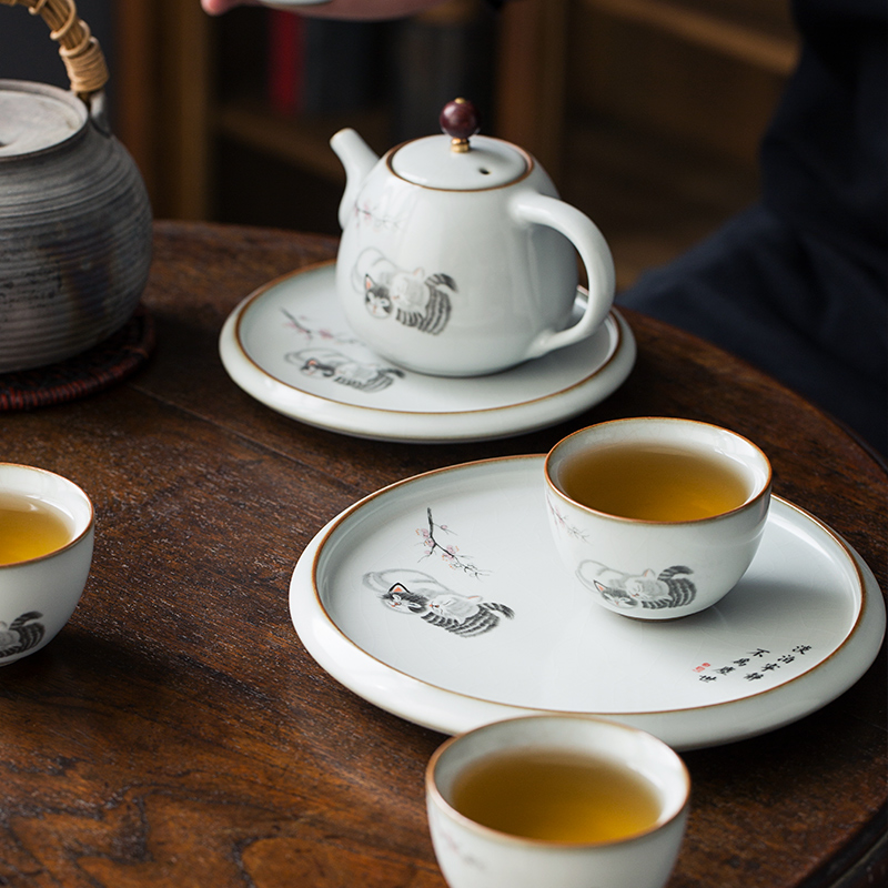 Your up porcelain tea pot and express it in Tory home office contracted small circular dry mercifully kung fu tea tray