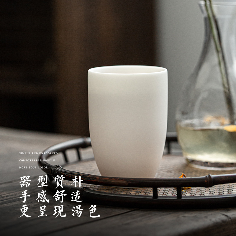 Dehua white porcelain biscuit firing hand made of pure white jade porcelain office cup of individual men and women drinking glass cup cup high - grade a warm hand