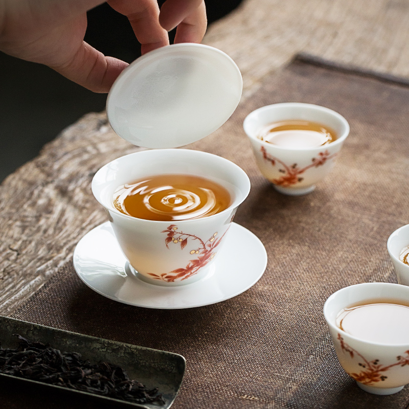 Flowers have fragrance pure manual three tureen them a single thin body ceramic bowl cups kung fu tea set