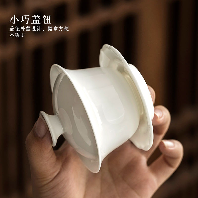 Suet jade jade white porcelain porcelain white trumpet tureen noggin home chaoshan kungfu tea set suit white mini