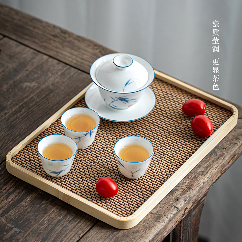 Hand - made jingdezhen bamboo blue and white porcelain famille rose tea set suit tureen set of tea cups with Japanese kung fu tea set