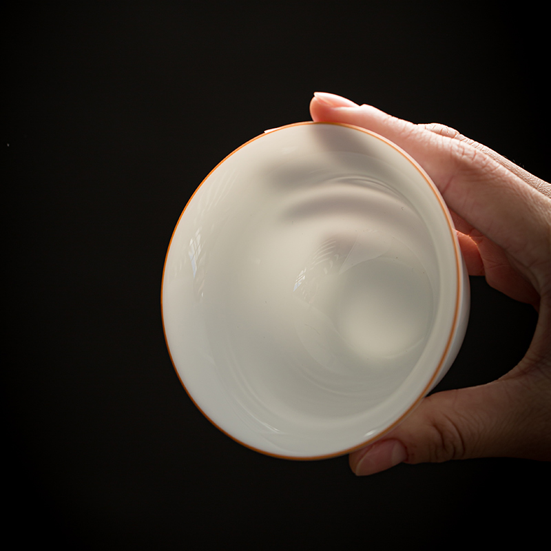 Dehua suet jade white porcelain single tureen ceramic cups manual large household kung fu tea is three to the bowl