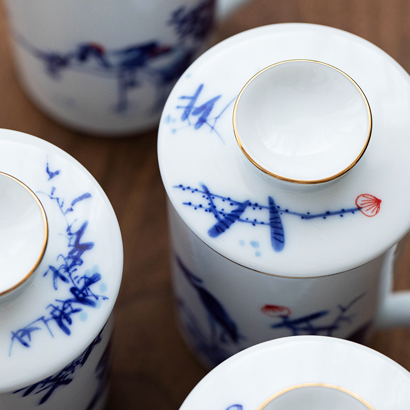 Hand - made under glaze color office cup of jingdezhen porcelain ceramic cups household with cover glass large tea cups