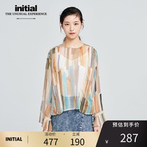 initial autumn and winter dyed printed perspective top Simple temperament fairy bottoming womens clothing