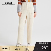 initial autumn and winter large pocket decorative trousers casual straight loose wide-legged women