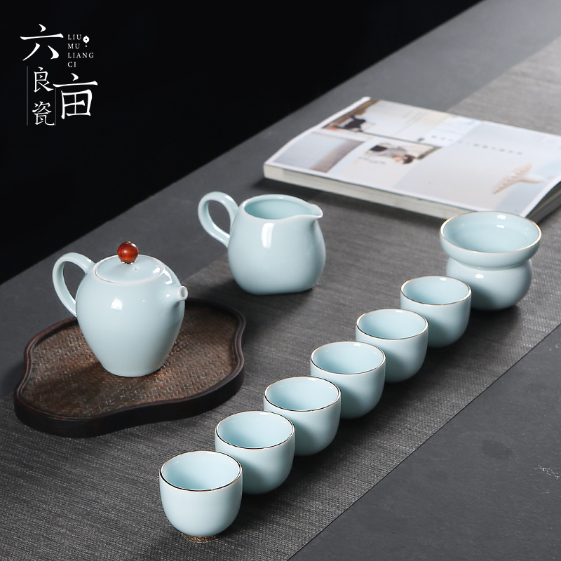 Blue white porcelain kung fu tea set GaiWanCha way teapot teacup household shadow Blue glaze of a complete set of contracted ceramic tea set