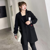 Large suit jacket female 2022 autumn dress new fat sister mm Korean version loose design feeling black suit is cool